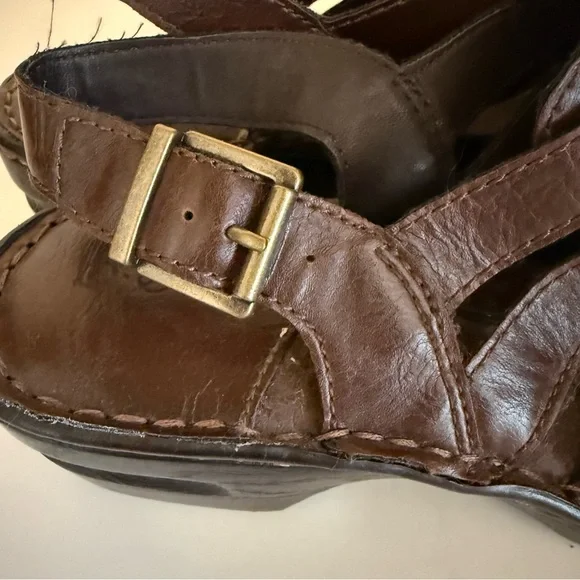 boc Women's Woven Mule Adjustable Strap Size 8 Brown Faux Leather with Buckle - Picture 9 of 13